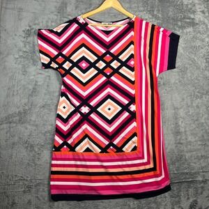 Studio One New York Shift Dress Womens XL Multi Geometric Striped Short Sleeve
